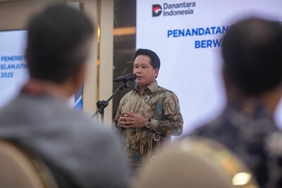BRI President Director Hery Gunardi speaks at the signing of BRI’s Phase 1 Sustainable Bond Agreement