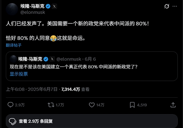 Musk's "American Party" Idea Receives 80.4% Support; Trump Says Relationship is Over