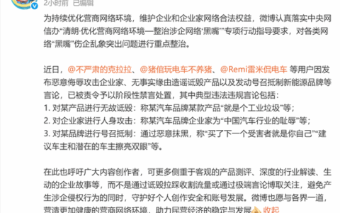 Automobile Bloggers Banned for Maliciously Insulting Entrepreneurs and Encouraging Boycott of New Energy Brands